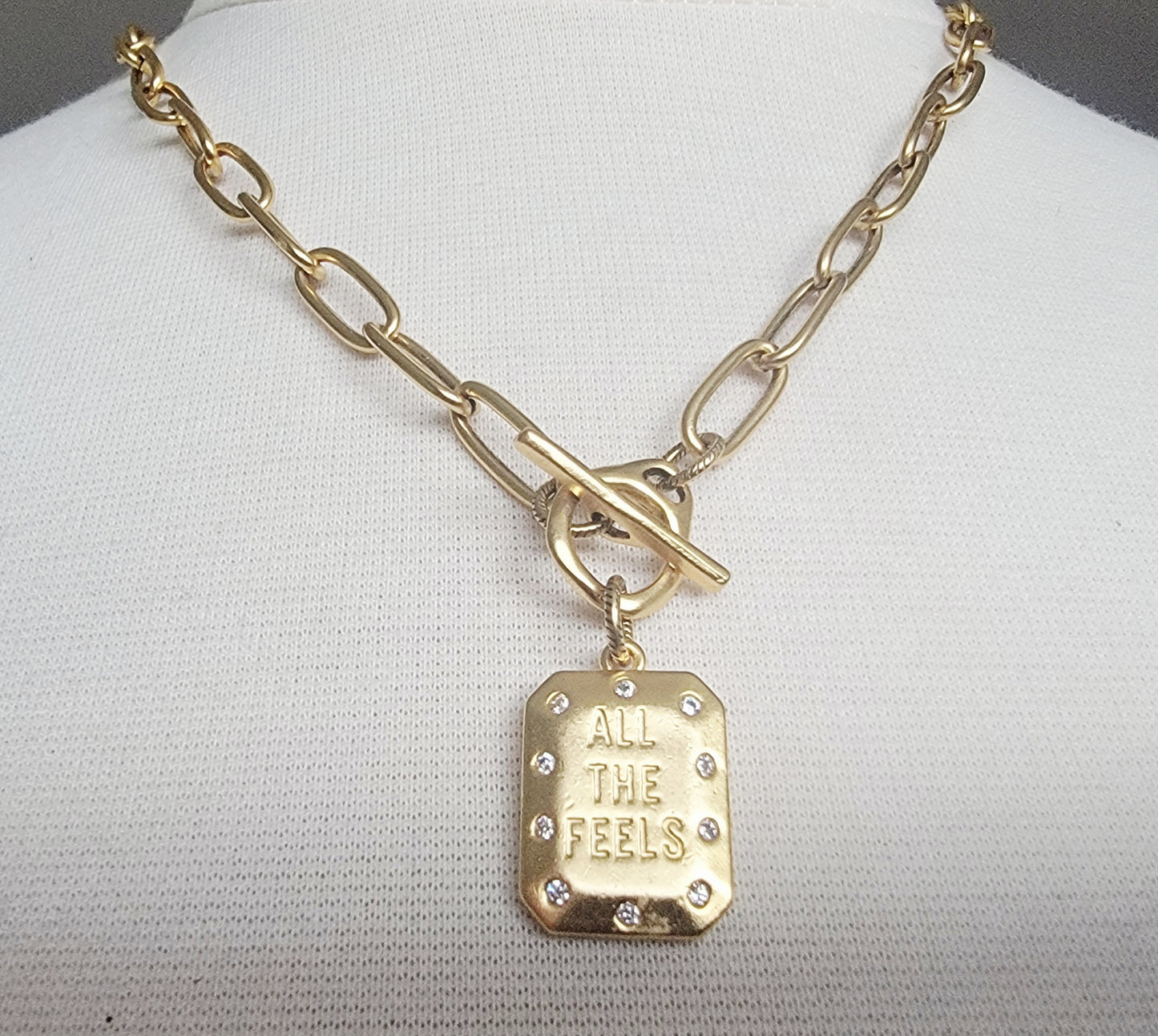 All the Feels Antiqued Gold CZ Toggle Neckkace