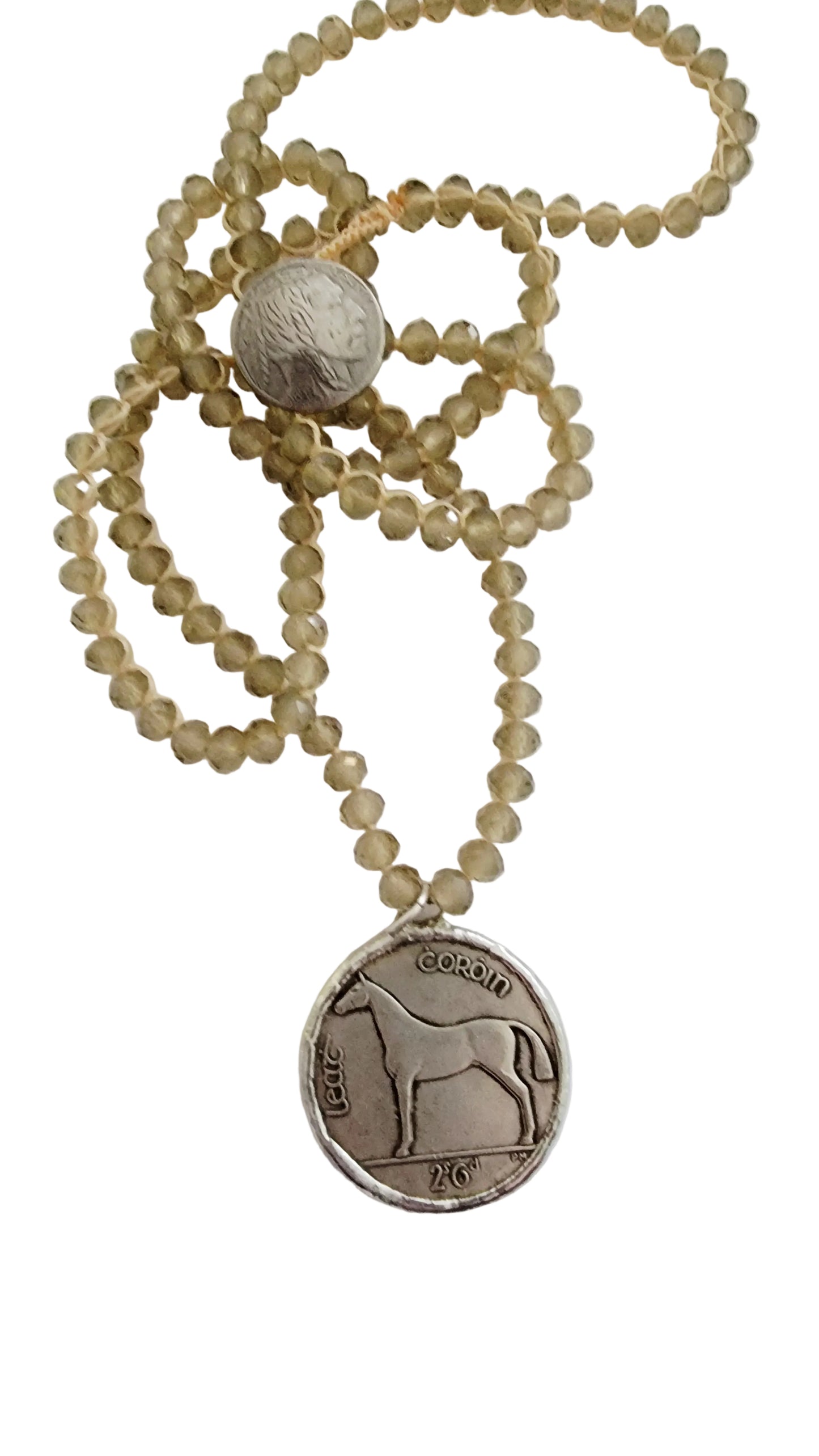 Western Vintage Horse Coin Long Crystal Necklace