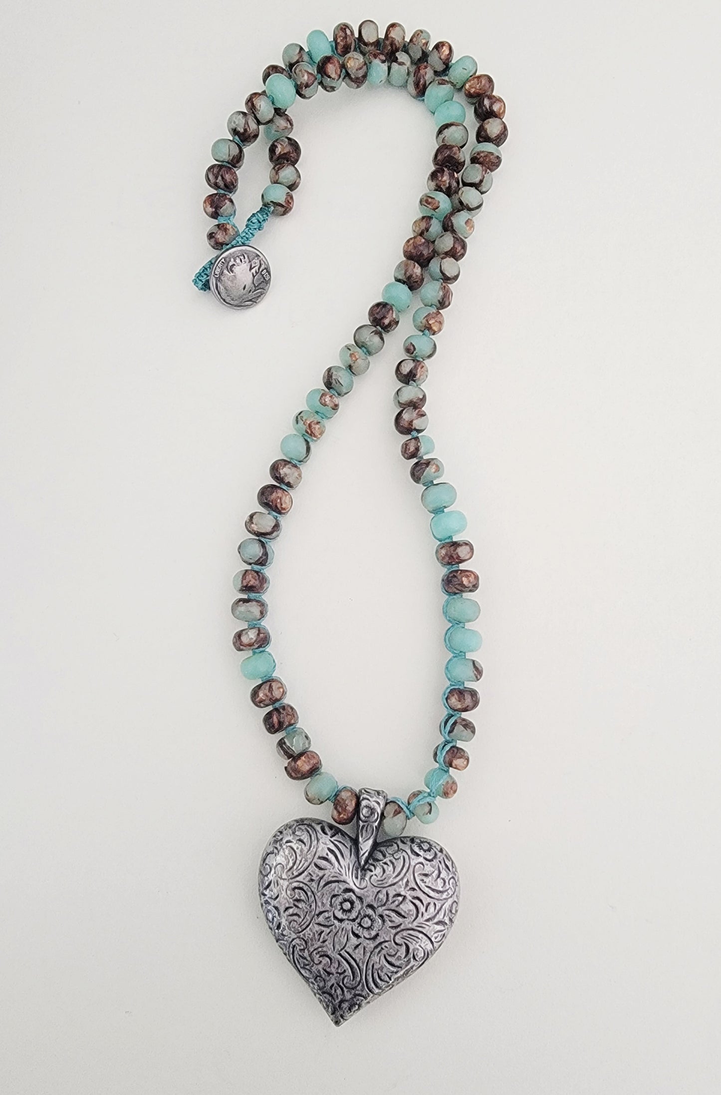 Chrysoprase Beaded Silver Heart Necklace