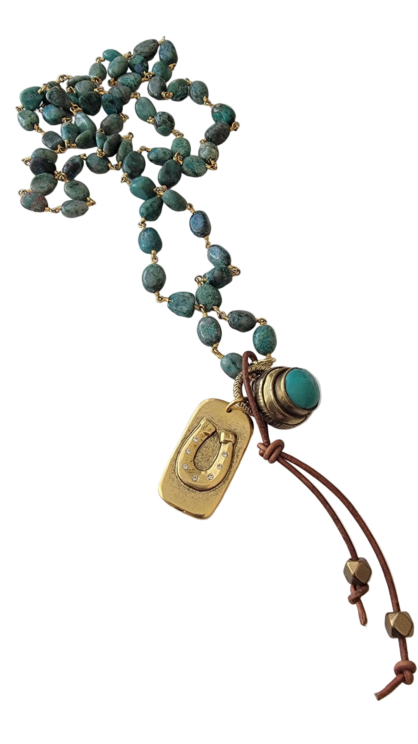 Turquoise Rosery Chain Horseshoe Long Necklace