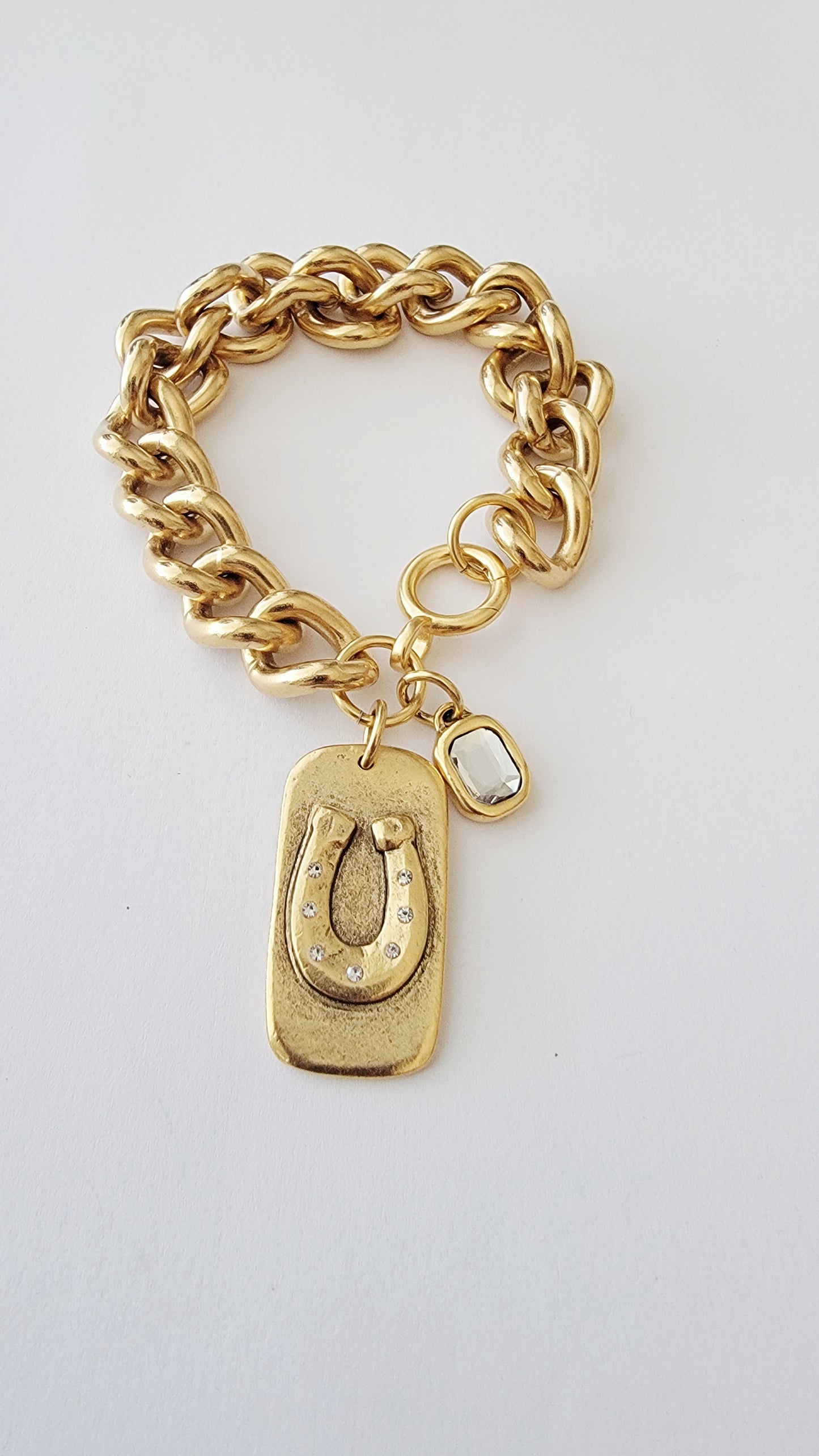 Chunky Chain Horseshoe CZ Charm Bracelet