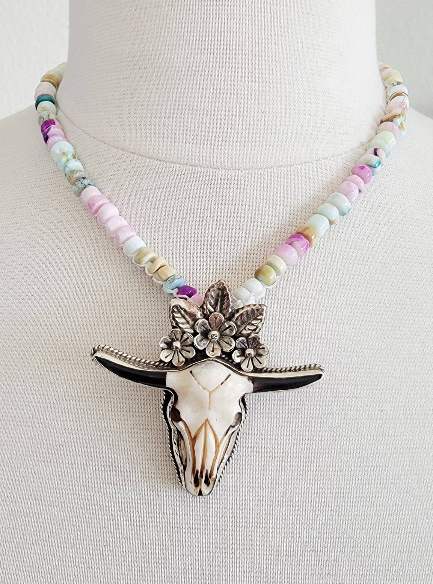 The Flowered Cow Skull Necklace