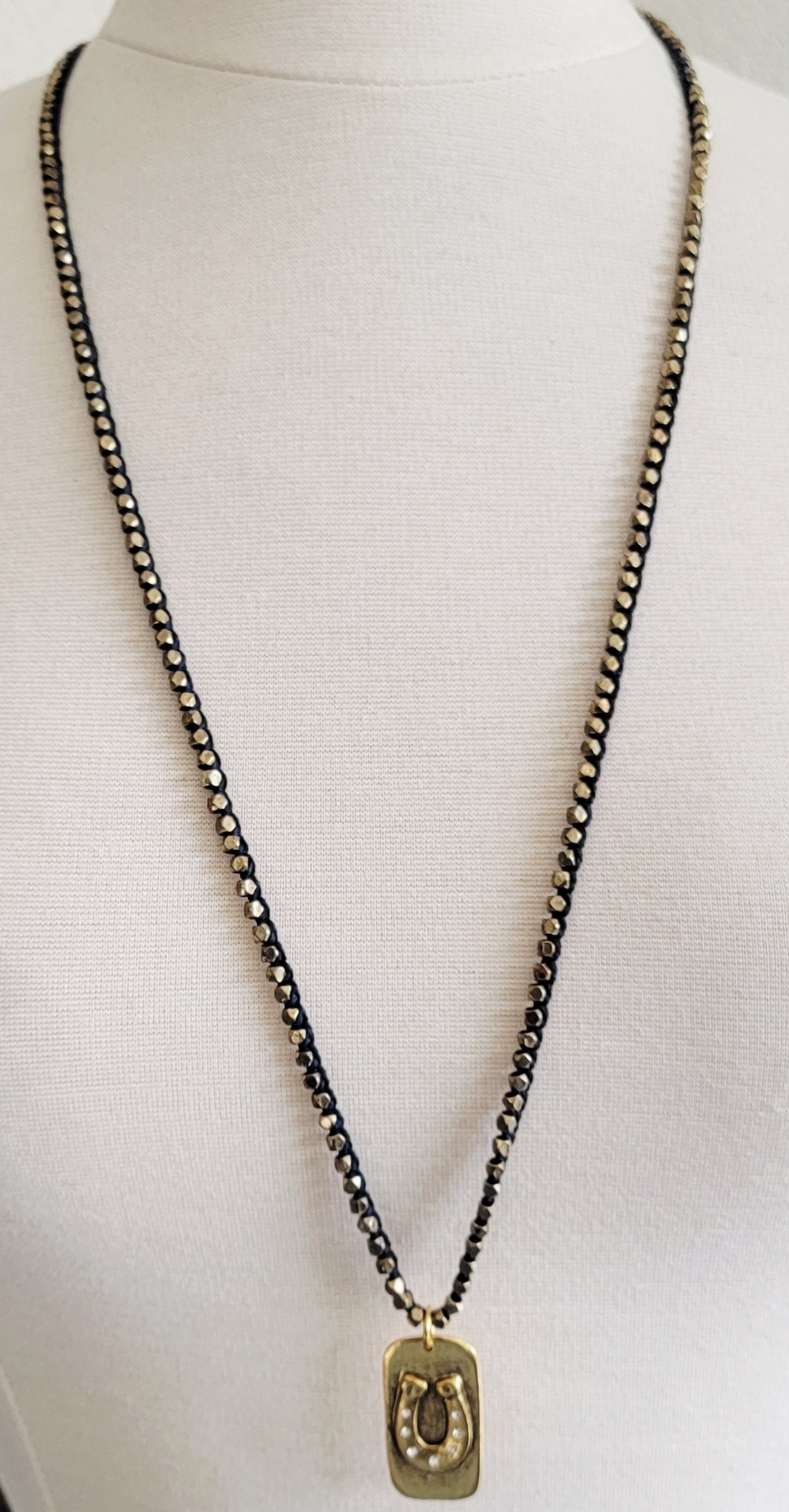CZ Horseshoe Long Beaded Necklace