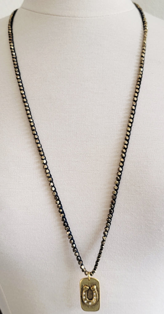 CZ Horseshoe Long Beaded Necklace