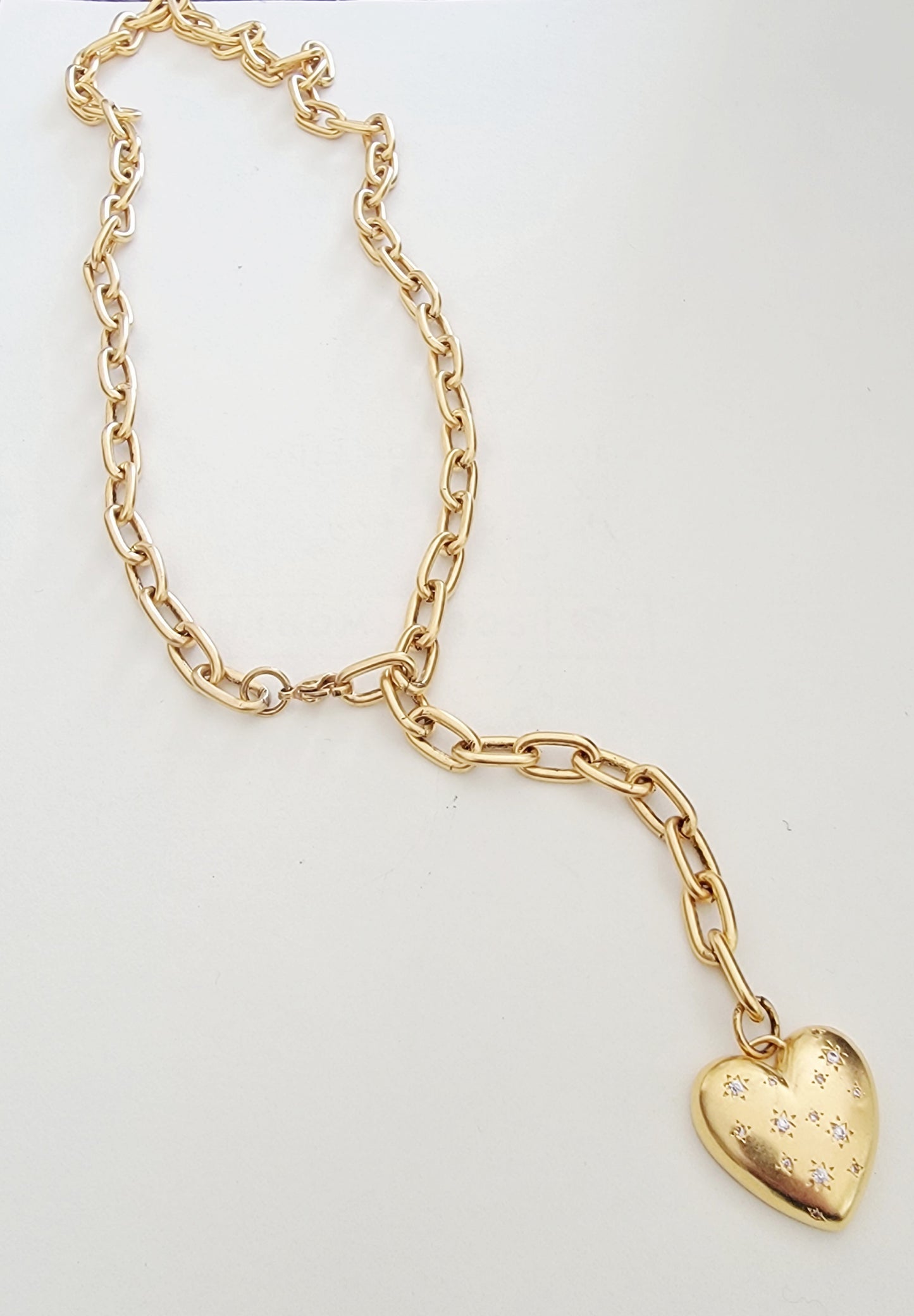 Vintage Gold Chain CZ Heart Necklace