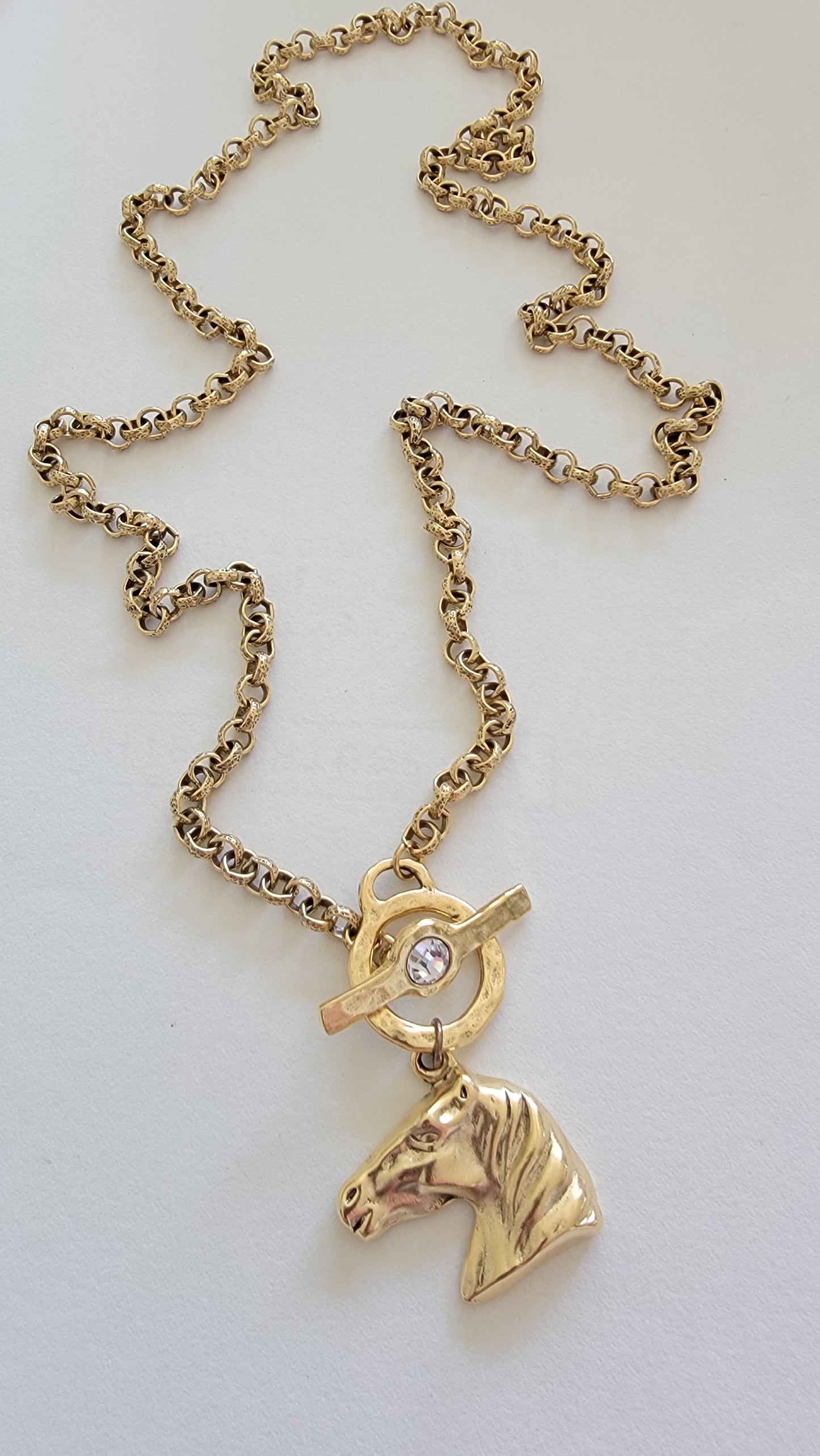 12k Antiqued Gold Chunky Horse Necklace