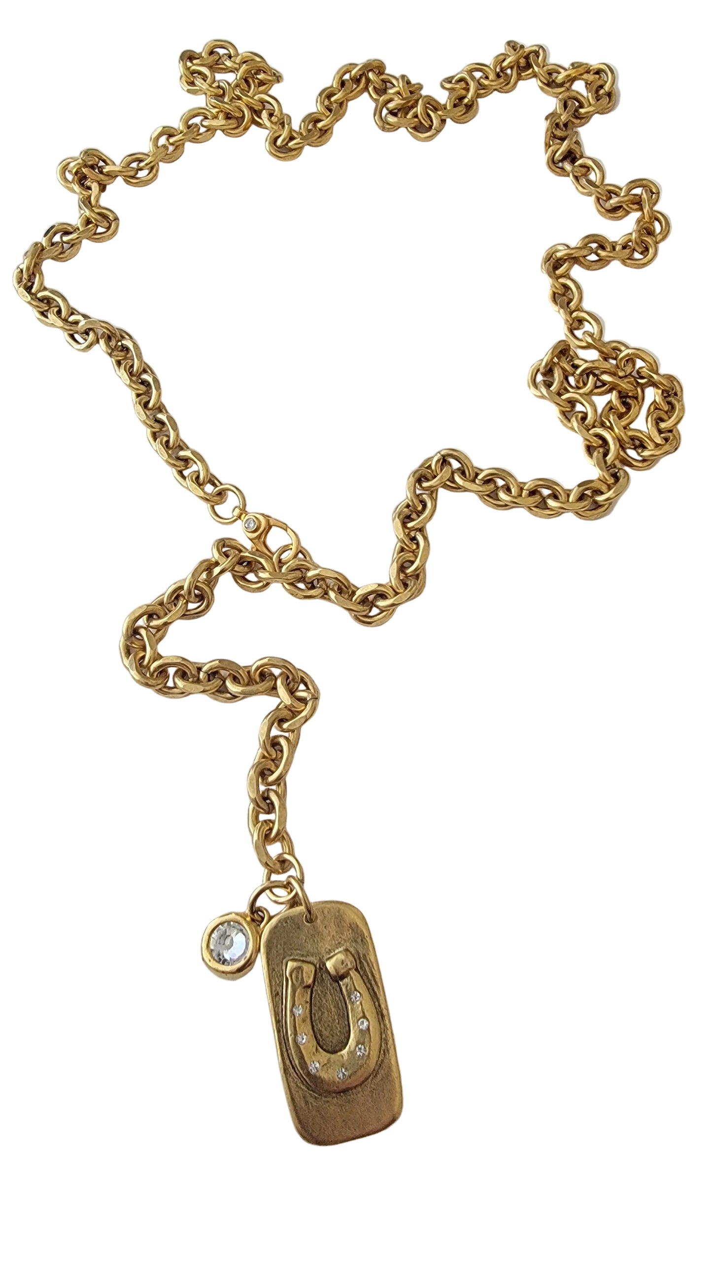 Chunky vintage Chain CZ Charm Horseshoe Dog Tag