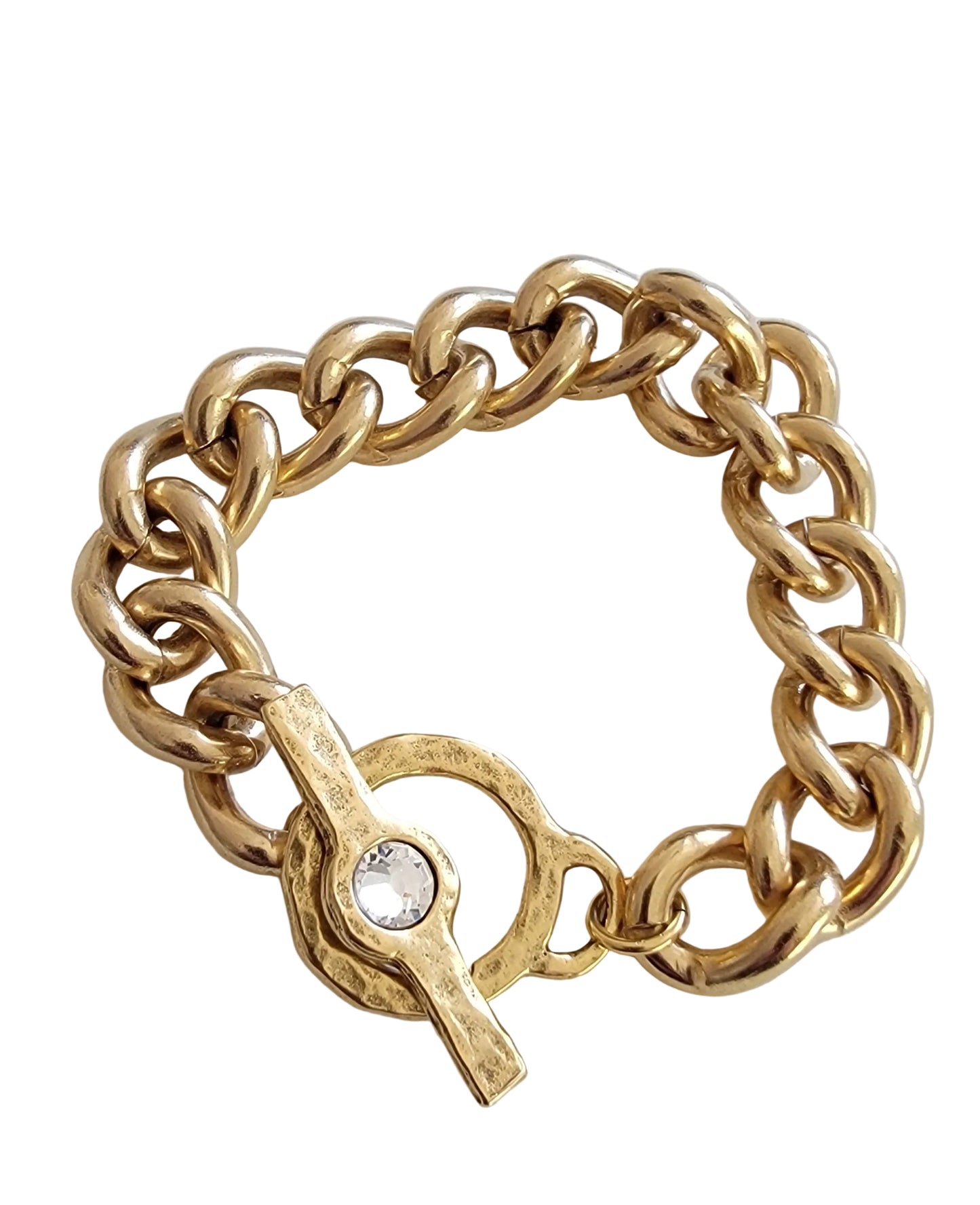 CZ Cuban Curb 12k Antiqued Gold Bracelet