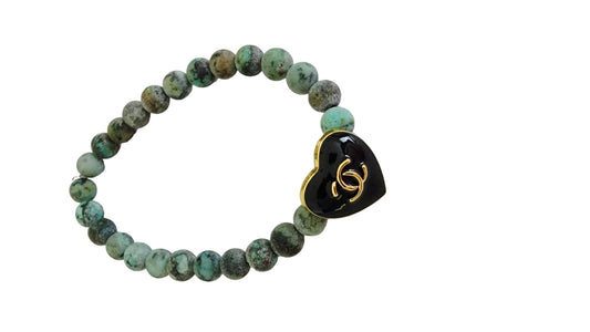 Matte Turquoise Authentic Chanel Heart Button Bracelet