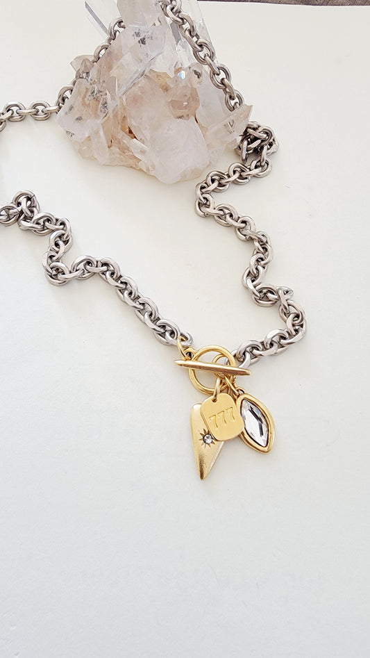 12k Antiqued pewter Chain & Charm Necklace