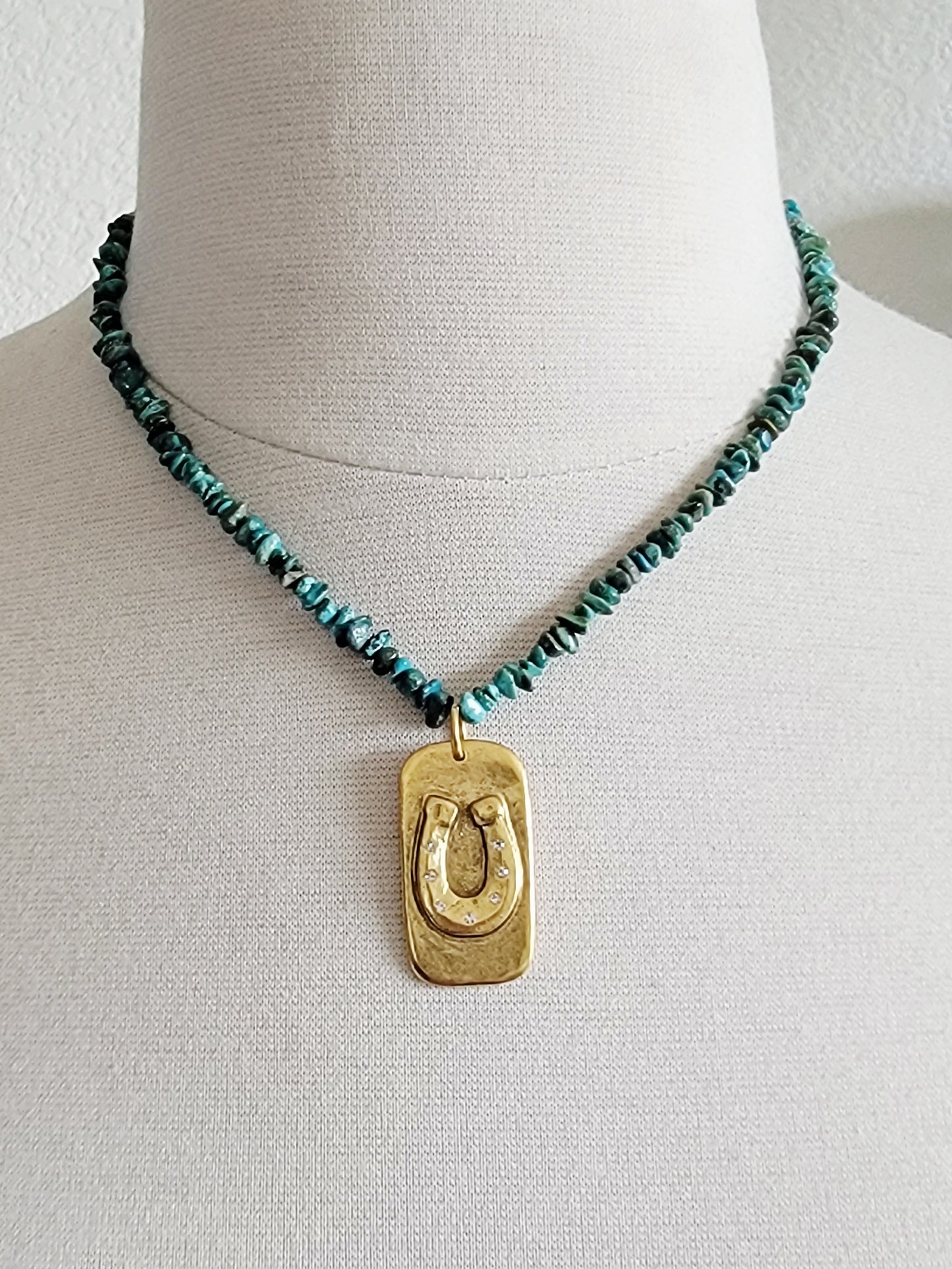 Turquoise Beaded Cz Horseshoe Necklace