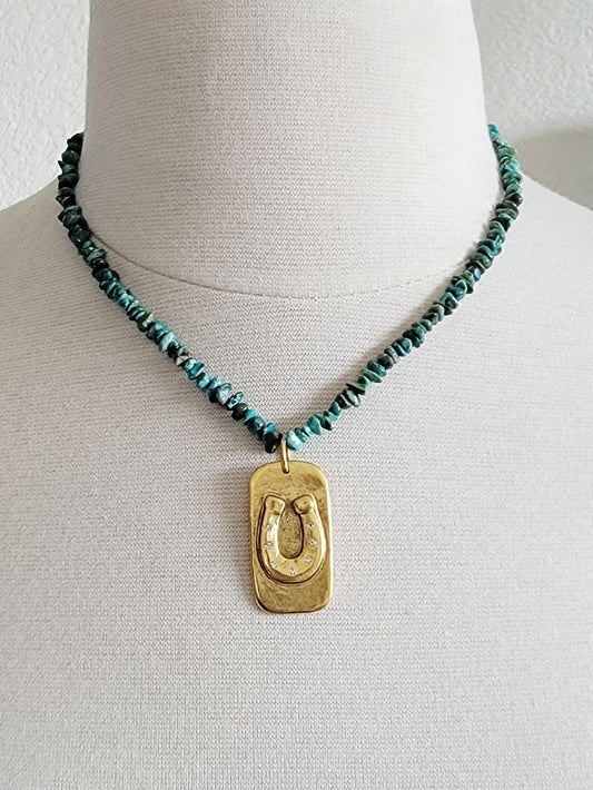 Turquoise Beaded Cz Horseshoe Necklace