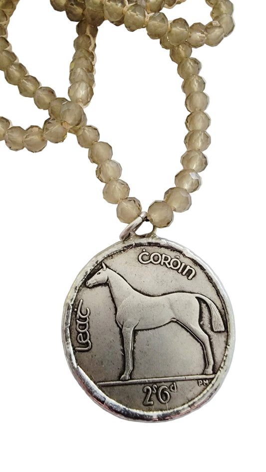Western Vintage Horse Coin Long Crystal Necklace